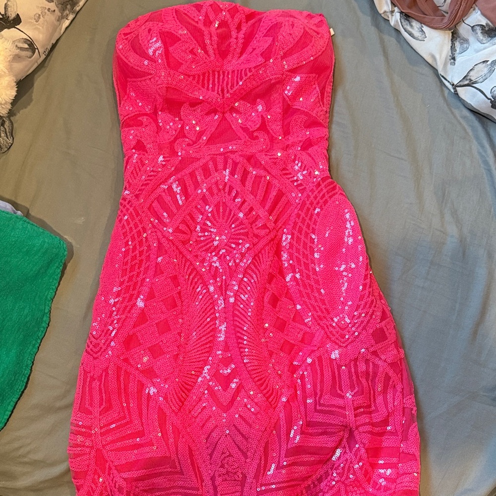 Amazon Strapless Hot Pink Sequin Dress